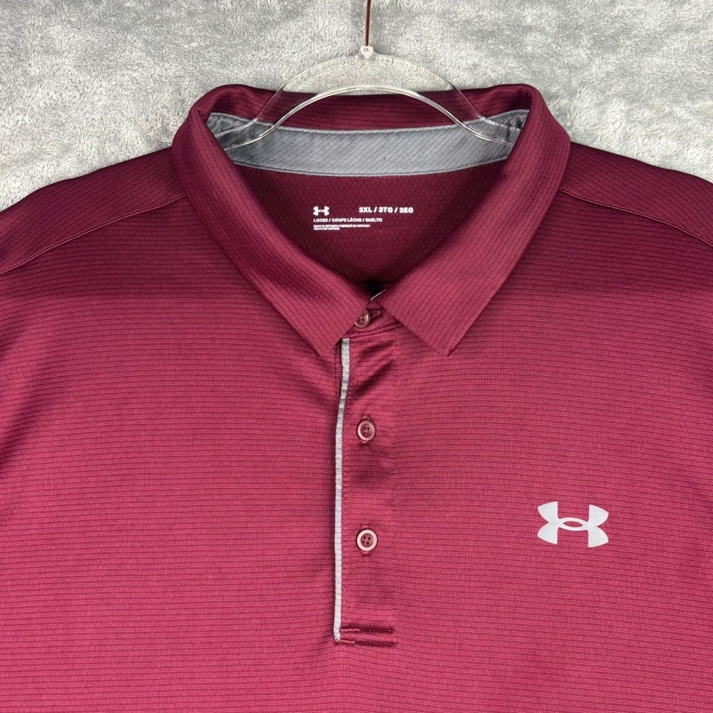 Under Armour Mens 3XL Maroon Short Sleeve Performance Polo Shirt Loose Fit Snags